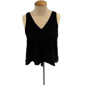 PARKER Black Silk V-Neck Tank Top w/ Layered Back Detail - size S